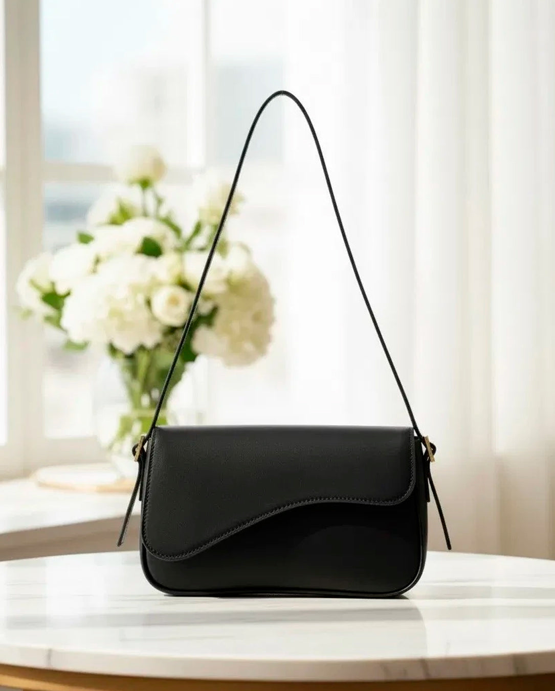 Bolsa Feminina Baguete de Ombro Transversal Alça Regulável Elegante