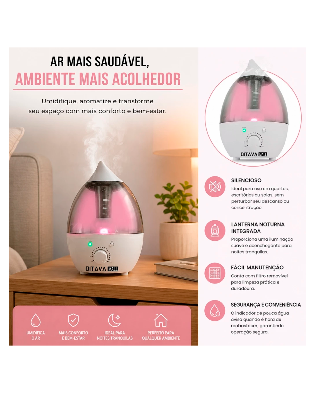 Umidificador De Ar Ambiente Ultrassônico 2,6L Bivolt 110/220v