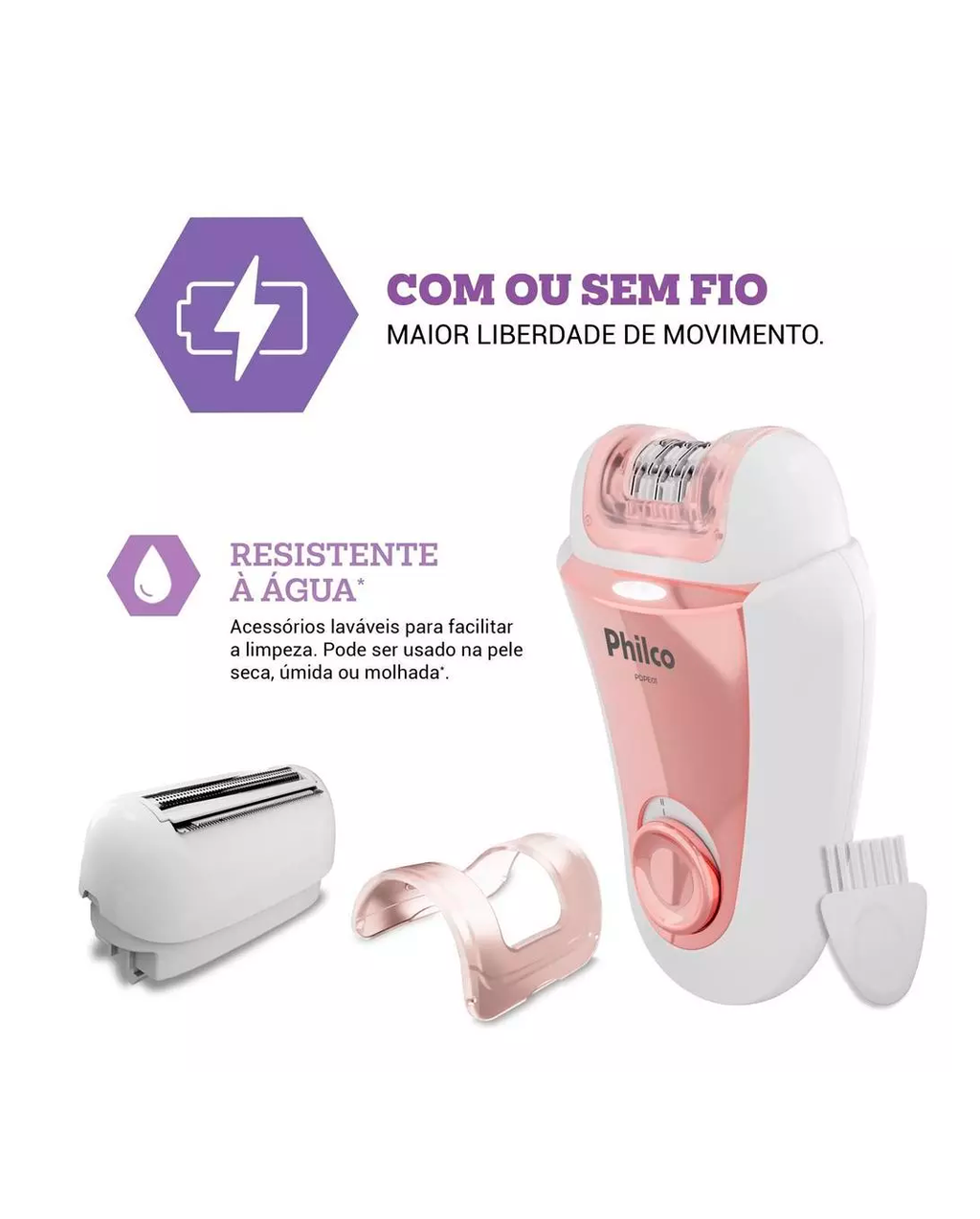 Depilador Philco Bivolt 4 Acessórios Corpo e Rosto PDPE01