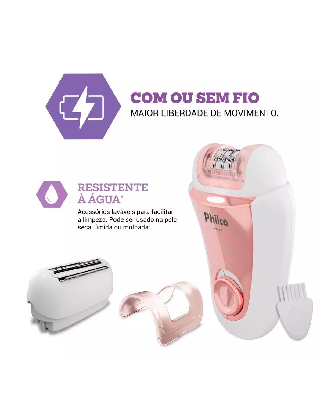 Depilador Philco Bivolt 4 Acessórios Corpo e Rosto PDPE01