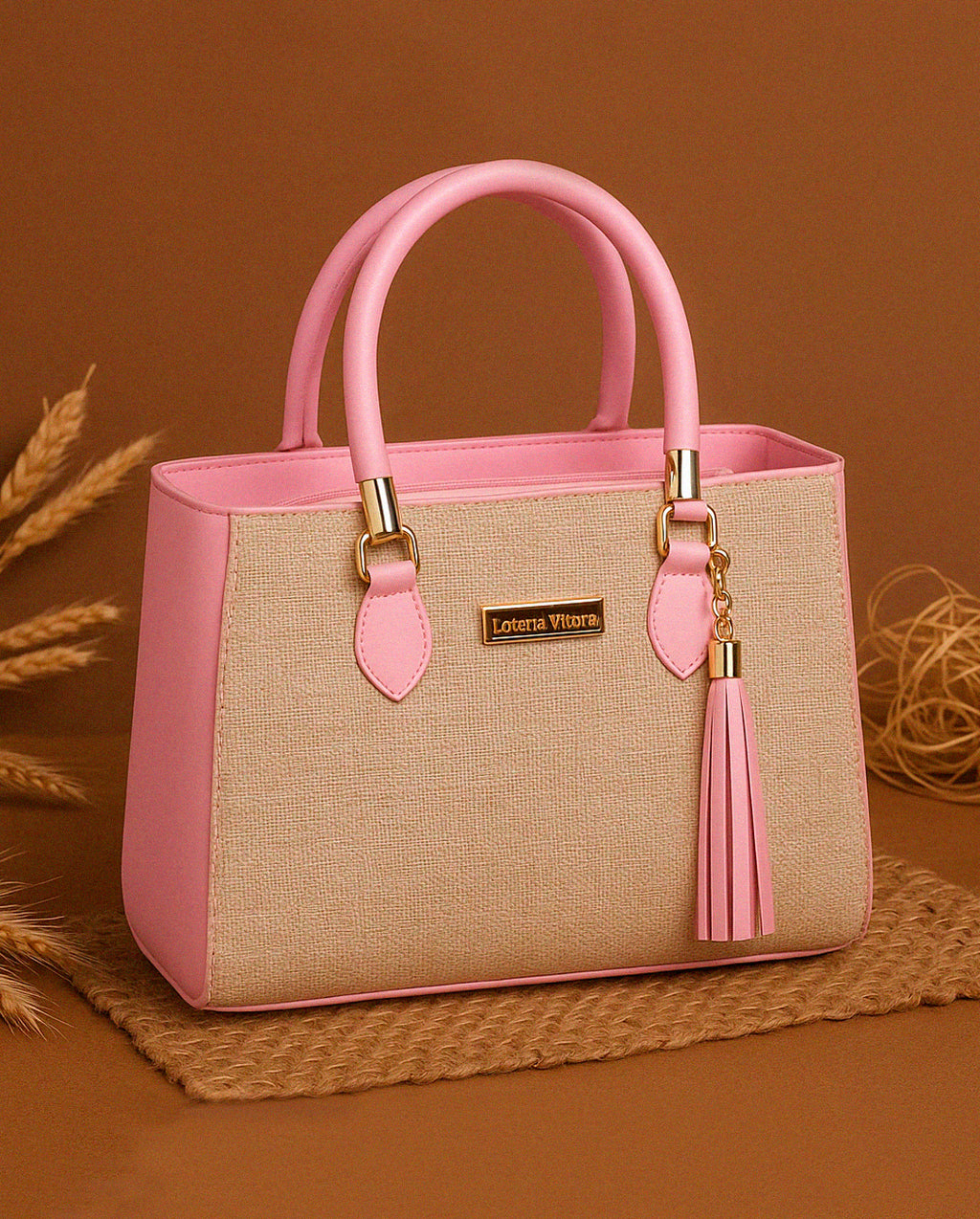Bolsa Feminina Lorena Vitória Estilo Palha Chic Com Alça De Mão E Transversal