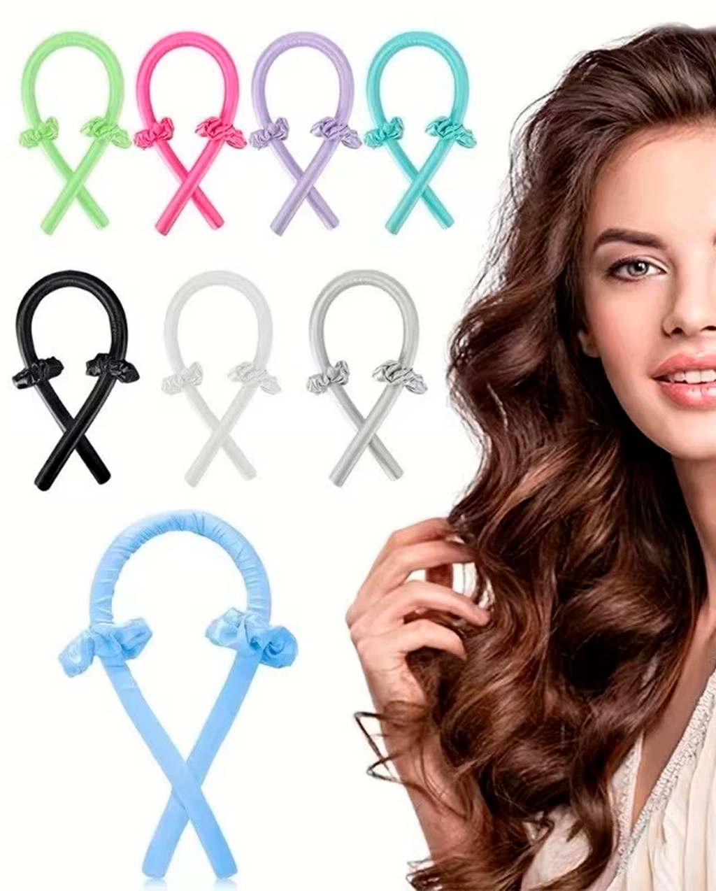 Modelador De Cachos Cabelo Curling Rod Cetim Sem Calor + 2 Scrunchies