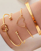 Kit 4 Pulseiras Feminina Conjunto Multicamadas Vintage Banhado A Ouro 18K