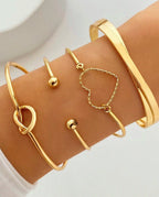 Kit 4 Pulseiras Feminina Conjunto Multicamadas Vintage Banhado A Ouro 18K