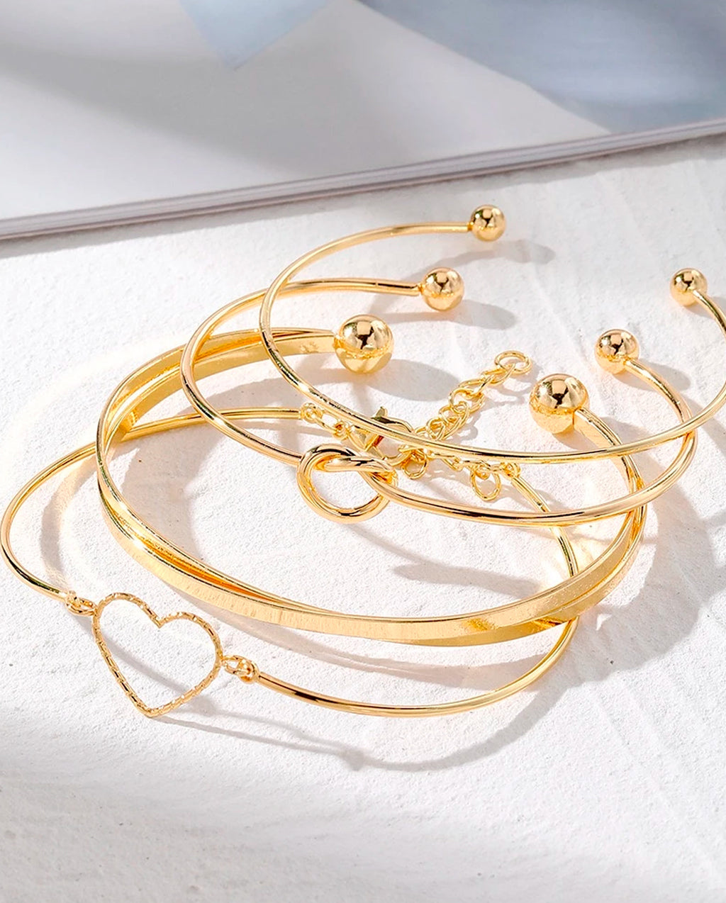 Kit 4 Pulseiras Feminina Conjunto Multicamadas Vintage Banhado A Ouro 18K