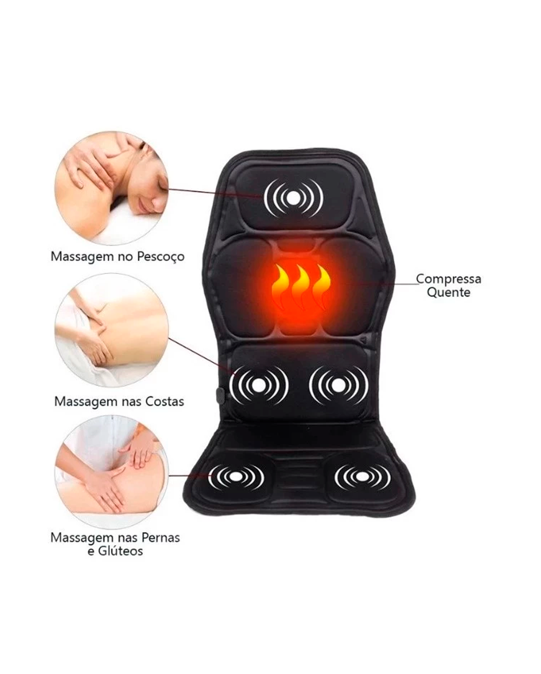 Assento Massageador Elétrico de Lombar e Pescoço com Aquecimento para Carro e Escritório
