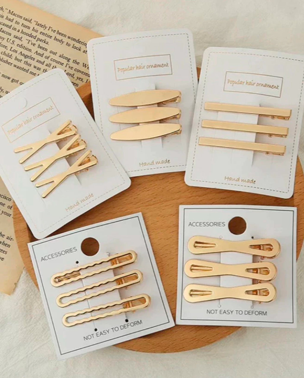 Kit 3 Grampos Sofisticados Dourado Metal Feminino