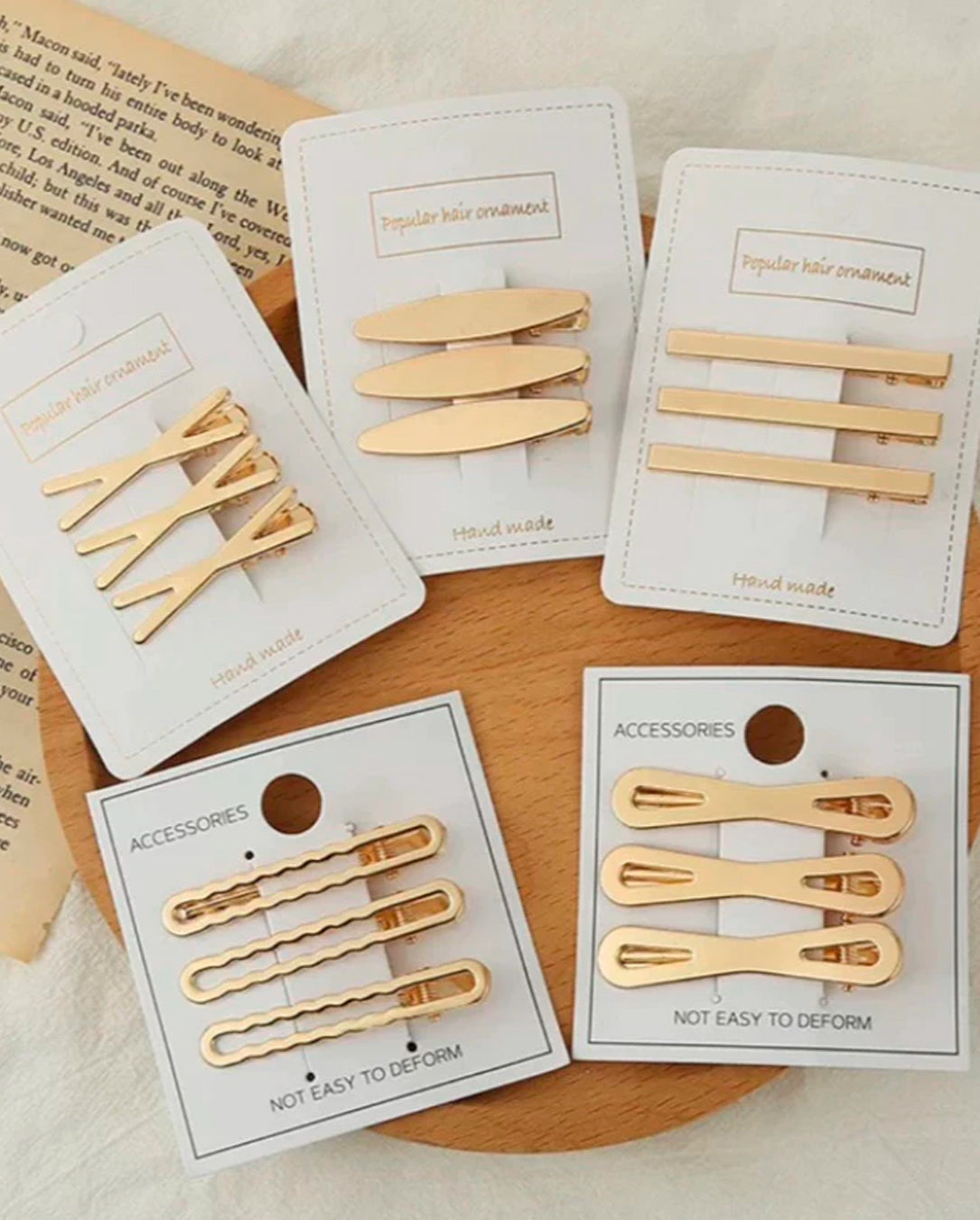 Kit 3 Grampos Sofisticados Dourado Metal Feminino