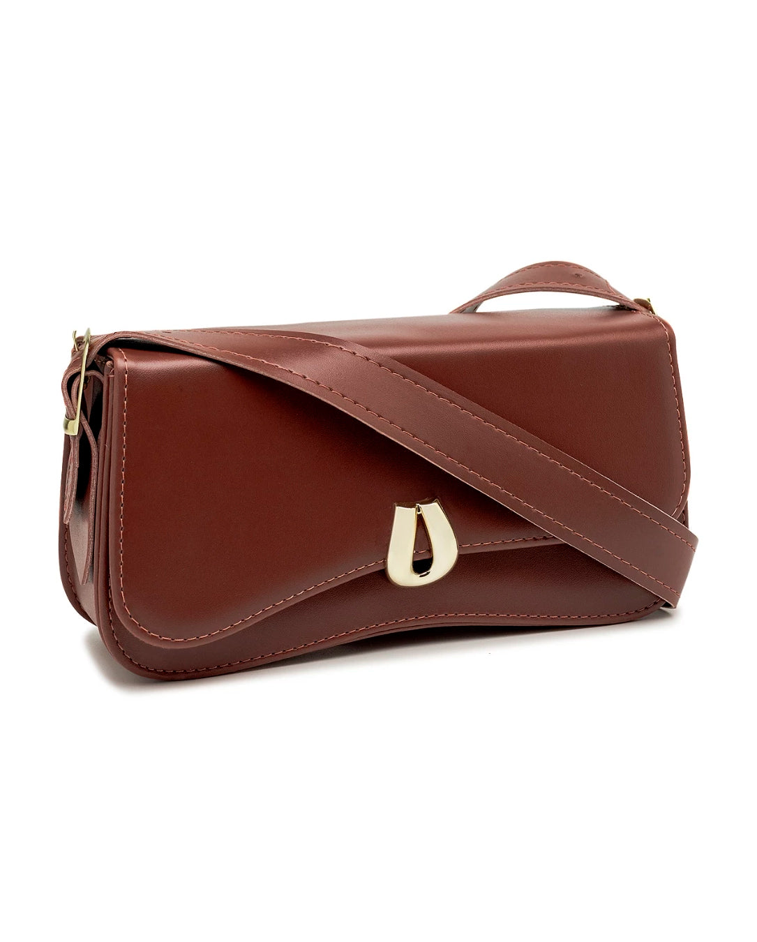 Bolsa Feminina Baguete Transversal De Ombro Em Couro Ecológico