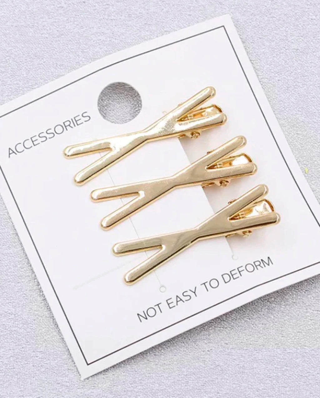 Kit 3 Grampos Sofisticados Dourado Metal Feminino