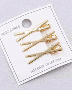 Kit 3 Grampos Sofisticados Dourado Metal Feminino