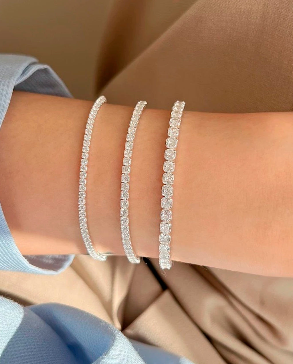 Kit 3 Pulseiras Feminina Riviera Zircônia Cristal Banhado A Prata 925
