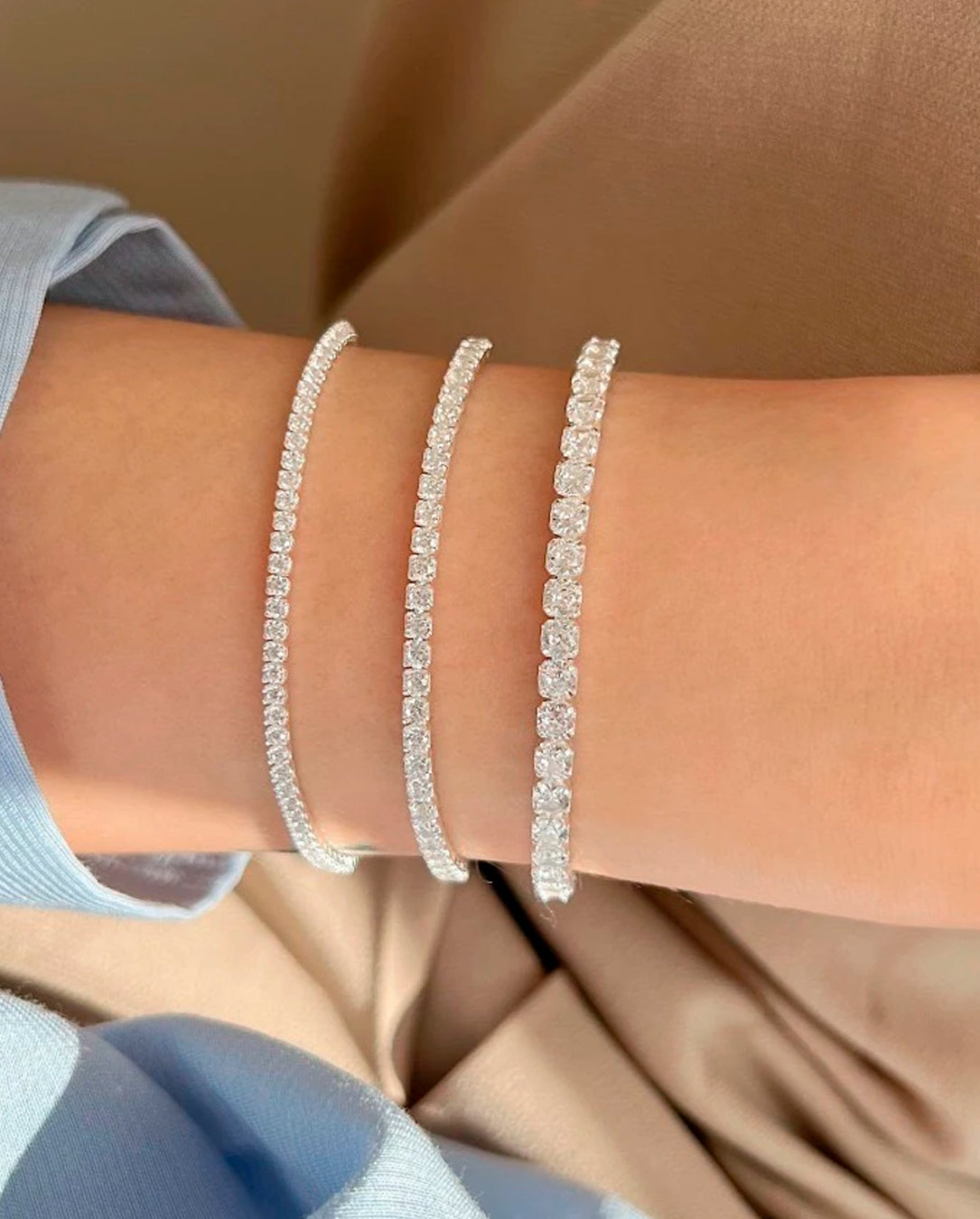 Kit 3 Pulseiras Feminina Riviera Zircônia Cristal Banhado A Prata 925