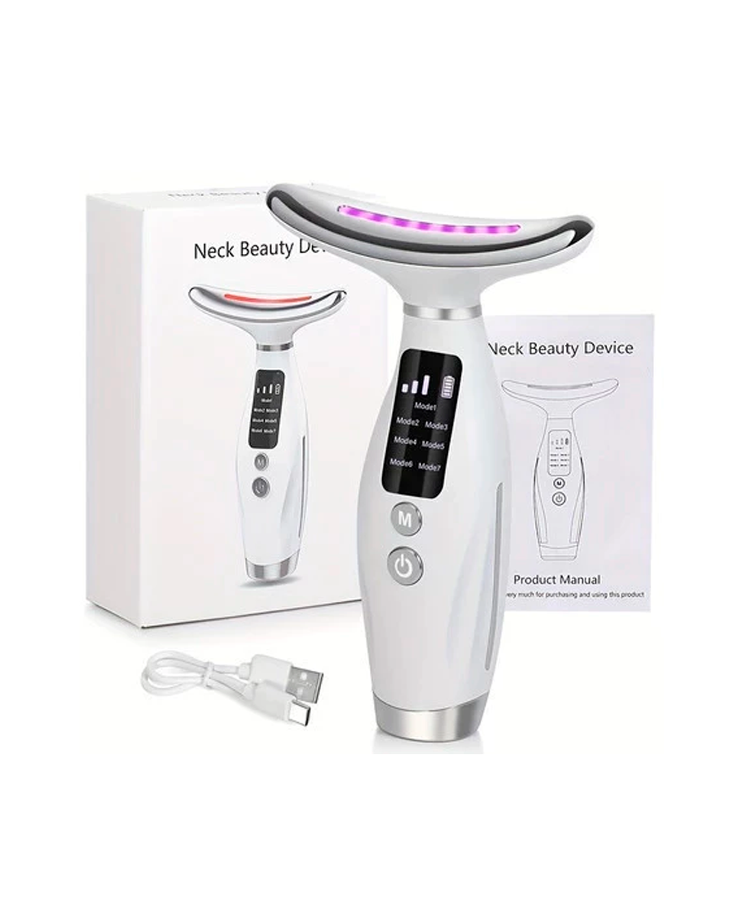 Massageador De Pele Firmeza Pescoço Led de 7 Modos Massageador Portátil Beleza para Rosto e Pescoço