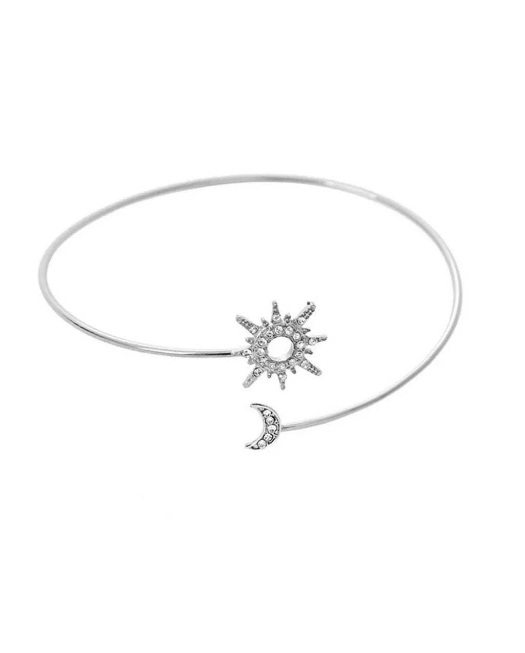 Braçadeira De Metal Com Diamantes De Sol E Lua Ajustável