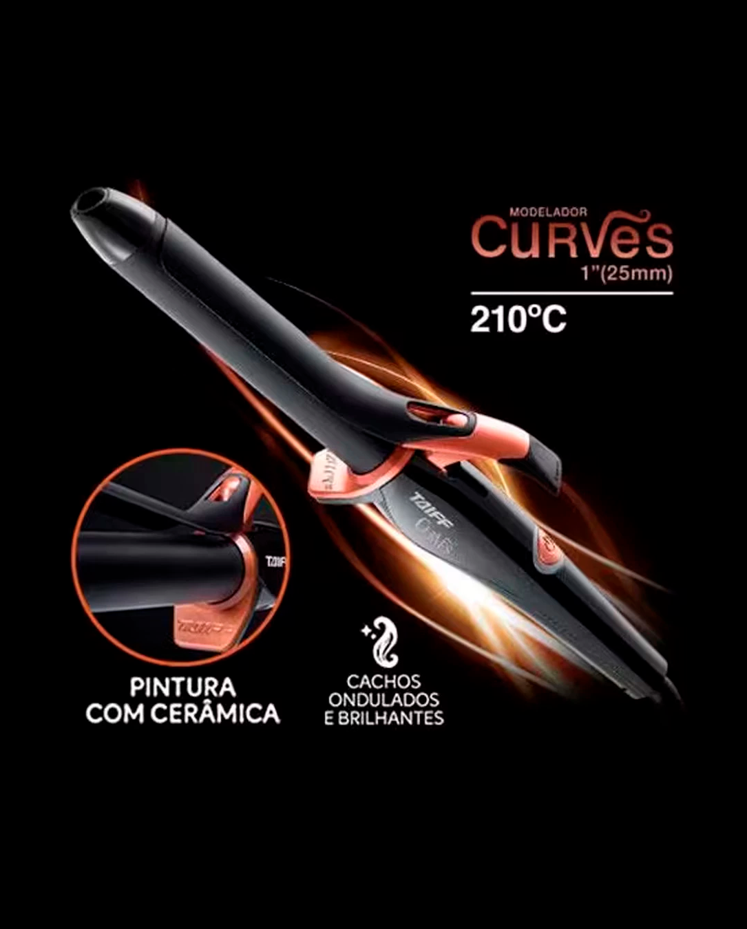 Modelador de Cachos Curves 1 Polegada 25mm com Cabo Giratório Taiff