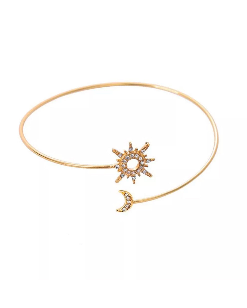 Braçadeira De Metal Com Diamantes De Sol E Lua Ajustável