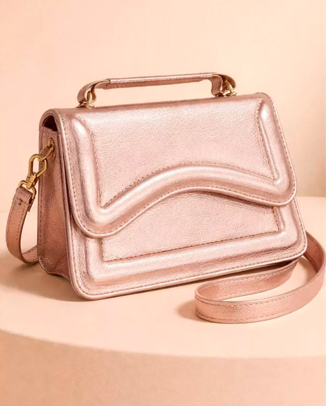 Bolsa Feminina De Mão E Transversal Modelo Vega Design Metalizado