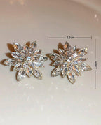 Brincos Femininos Flor com Zircônia Luxo – 2 Peças Estilo Coreano