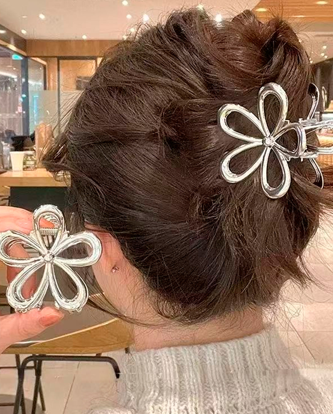 Kit Presilha De Cabelo Desing Em Flor De Metal Com Textura Feminino