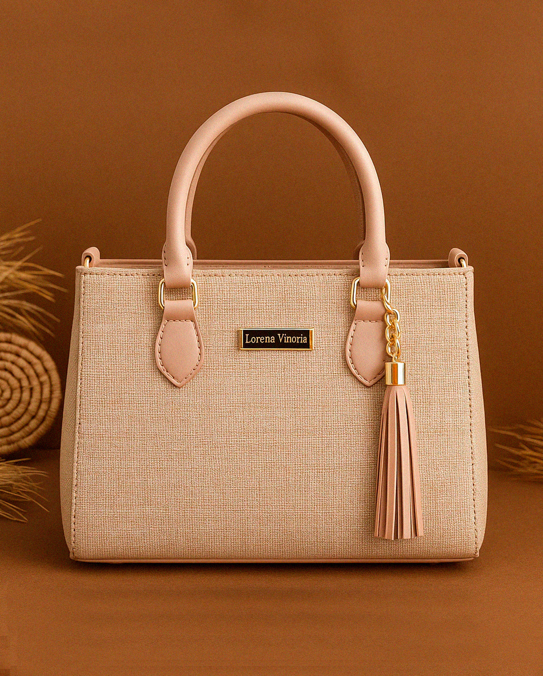 Bolsa Feminina Lorena Vitória Estilo Palha Chic Com Alça De Mão E Transversal