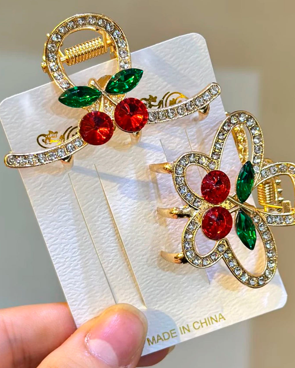 Presilhas De Cabelo Tamanho Médio Com Cristais De Cereja Feminino