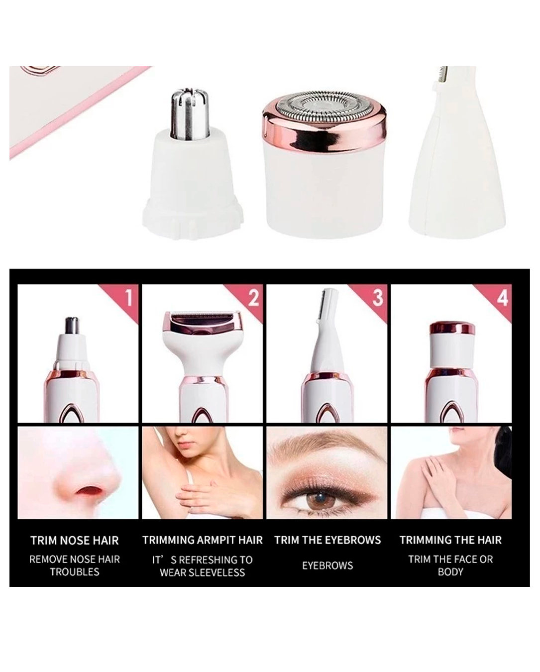 Barbeador E Aparador Elétrico 4 Em 1 Para Mulheres Remoção De Pelos Corporal E Facial