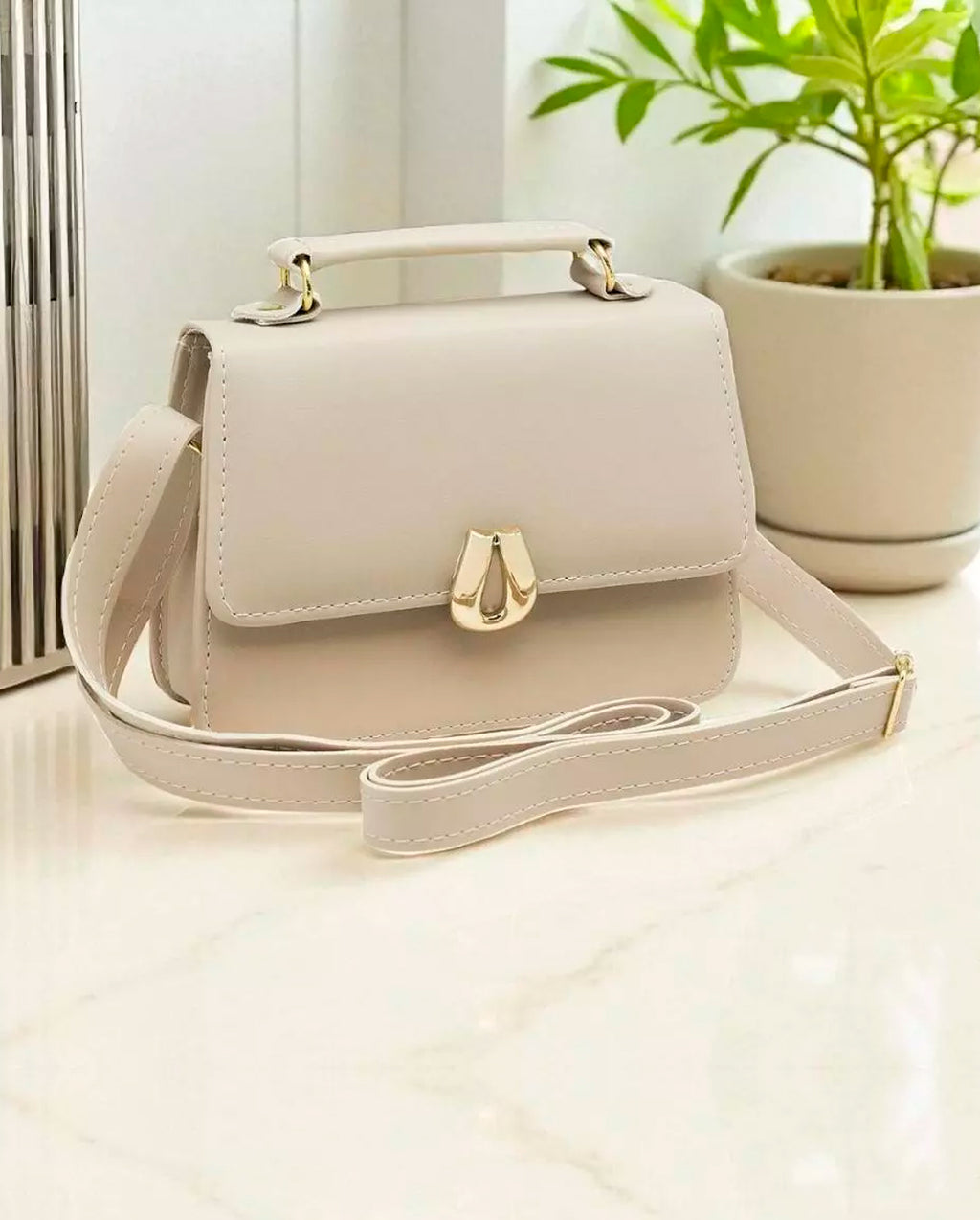 Bolsa Feminina Mini De Mão E Transversal Com 2 Alças Em Couro Ecológico