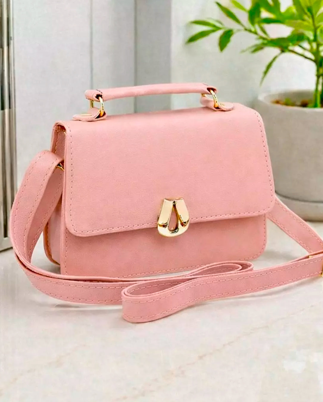 Bolsa Feminina Mini De Mão E Transversal Com 2 Alças Em Couro Ecológico