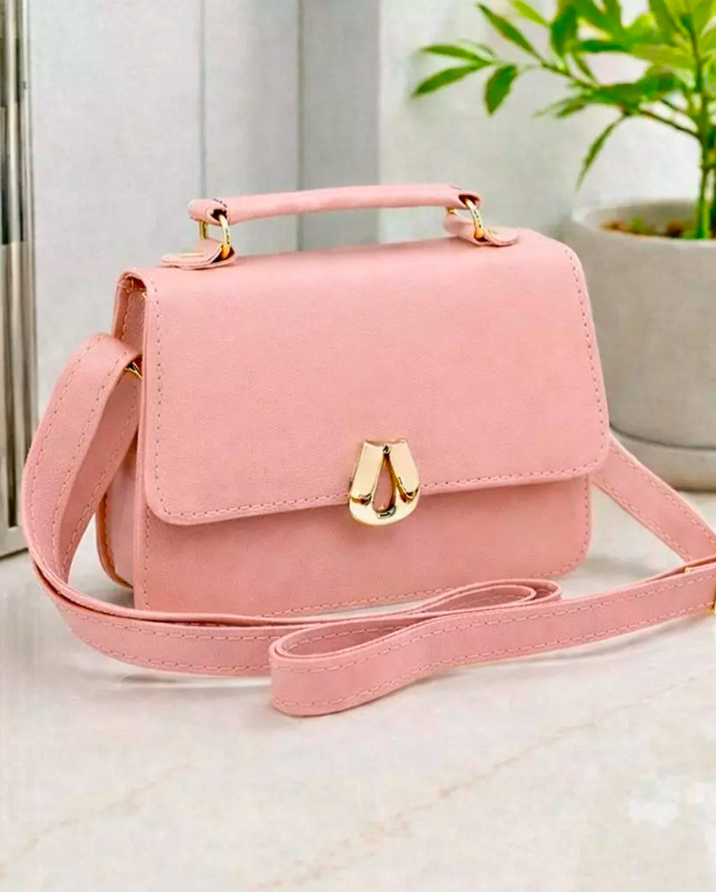 Bolsa Feminina Mini De Mão E Transversal Com 2 Alças Em Couro Ecológico