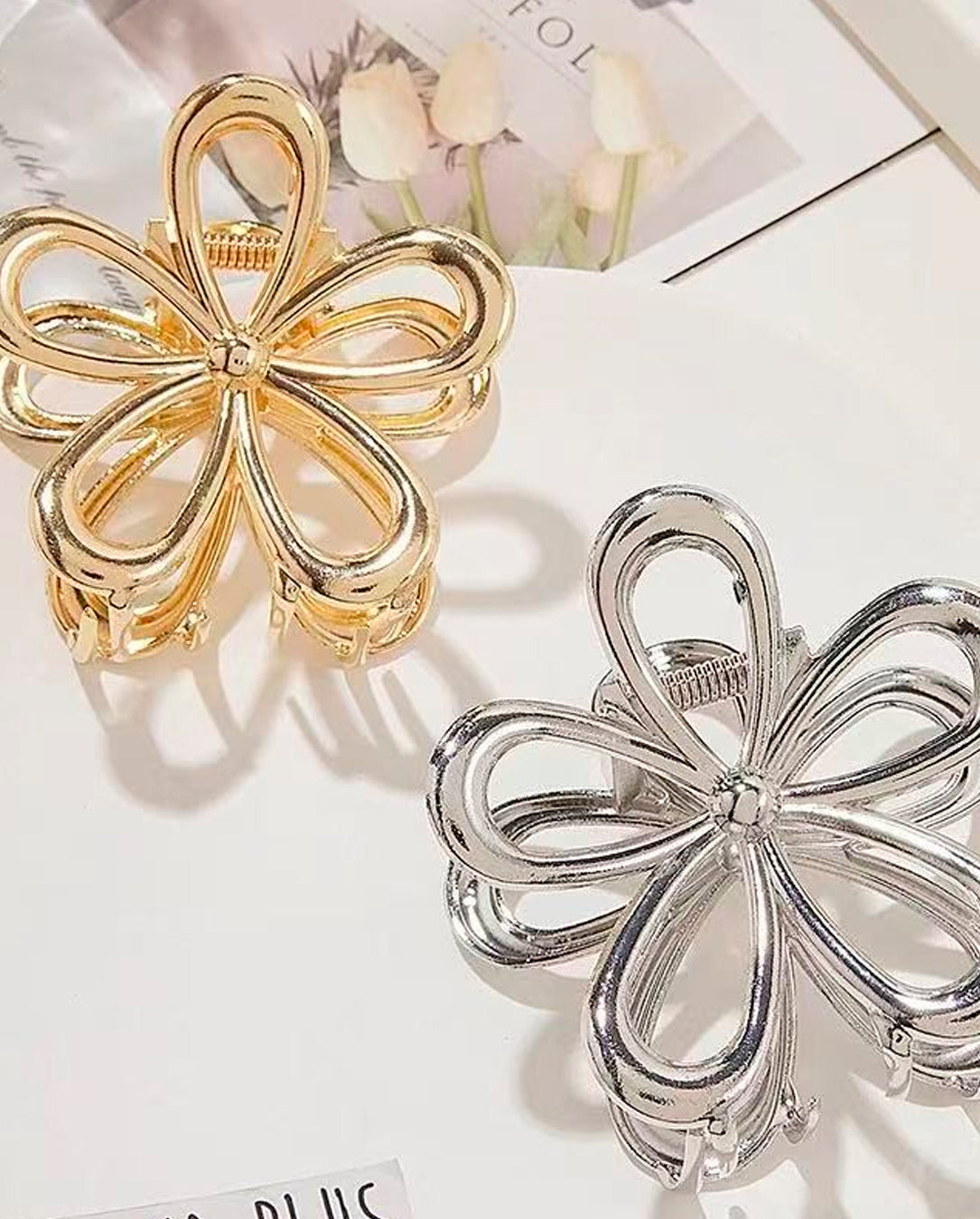 Kit Presilha De Cabelo Desing Em Flor De Metal Com Textura Feminino