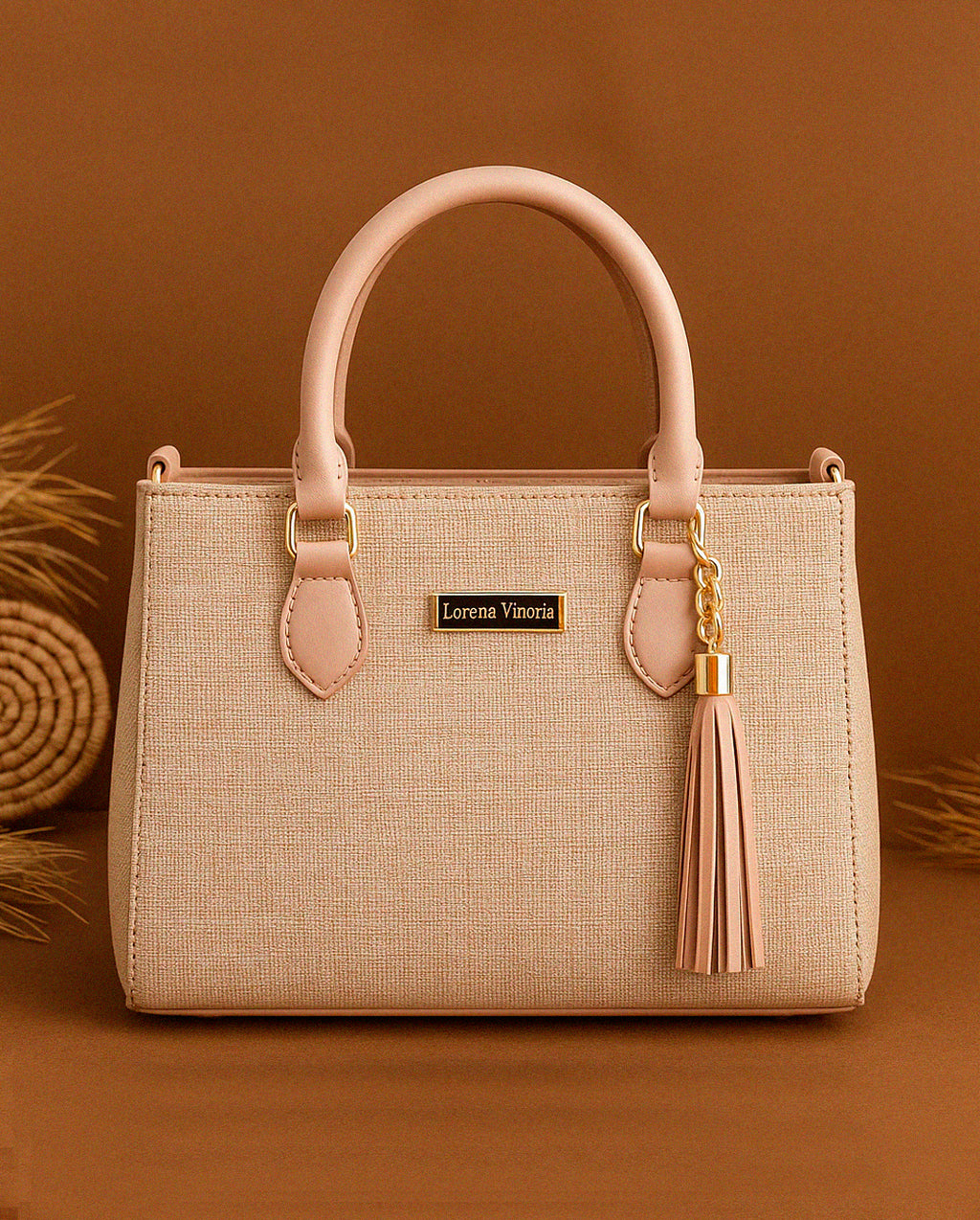 Bolsa Feminina Lorena Vitória Estilo Palha Chic Com Alça De Mão E Transversal