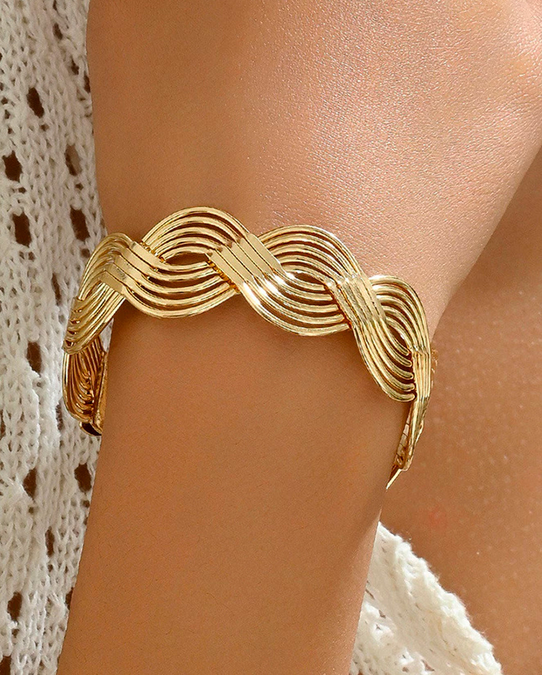 Pulseira Geométrica Ouro Vazada Estilo Ins Fashion Ajustável