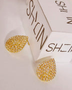 Brinco Feminino Em Gota Prata e Dourado com Cristais Elegantes