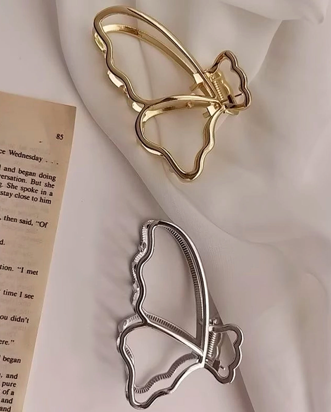 Presilha De Metal De Cabelo Borboleta Para Cabelo Dourado e Prata