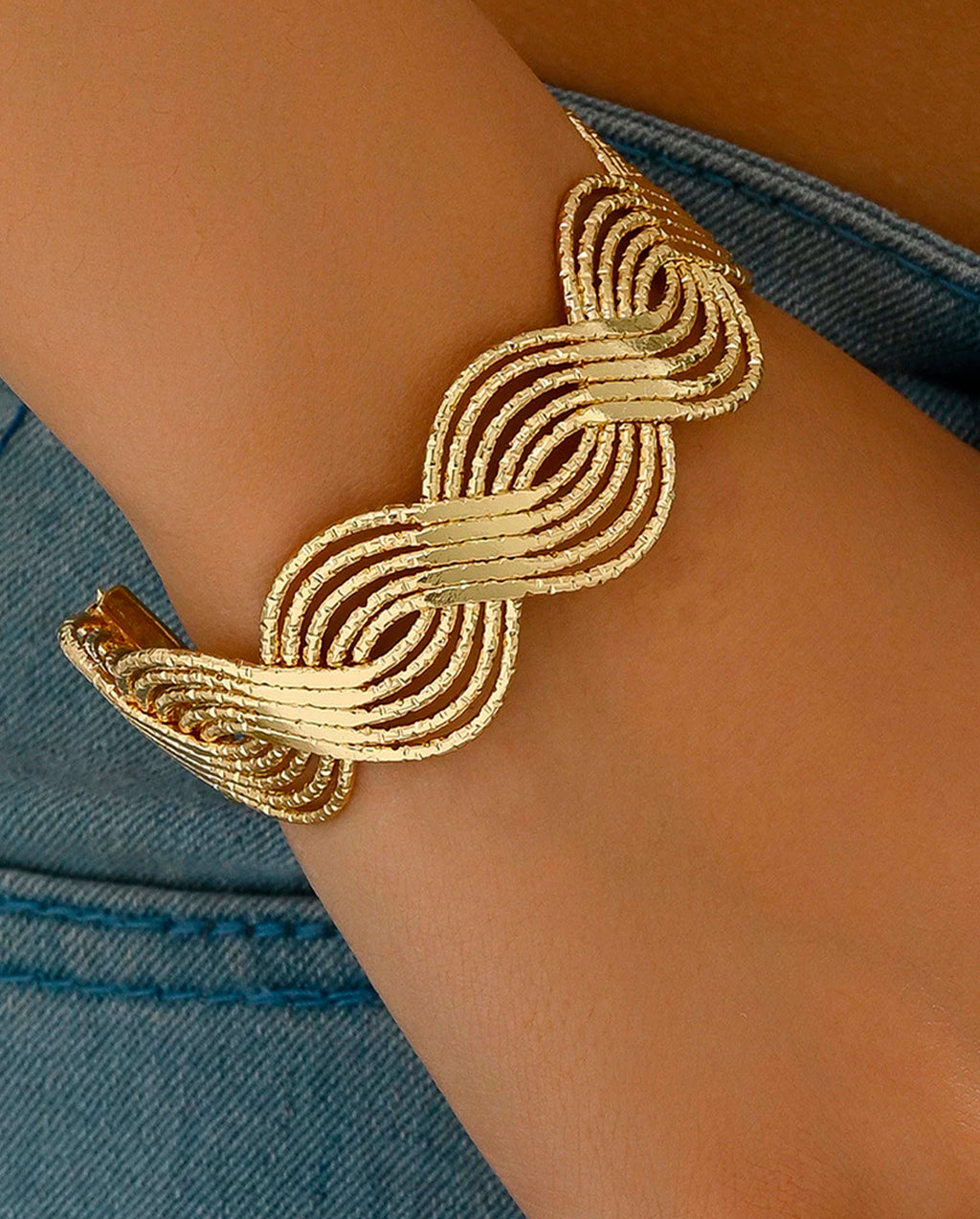 Pulseira Geométrica Ouro Vazada Estilo Ins Fashion Ajustável
