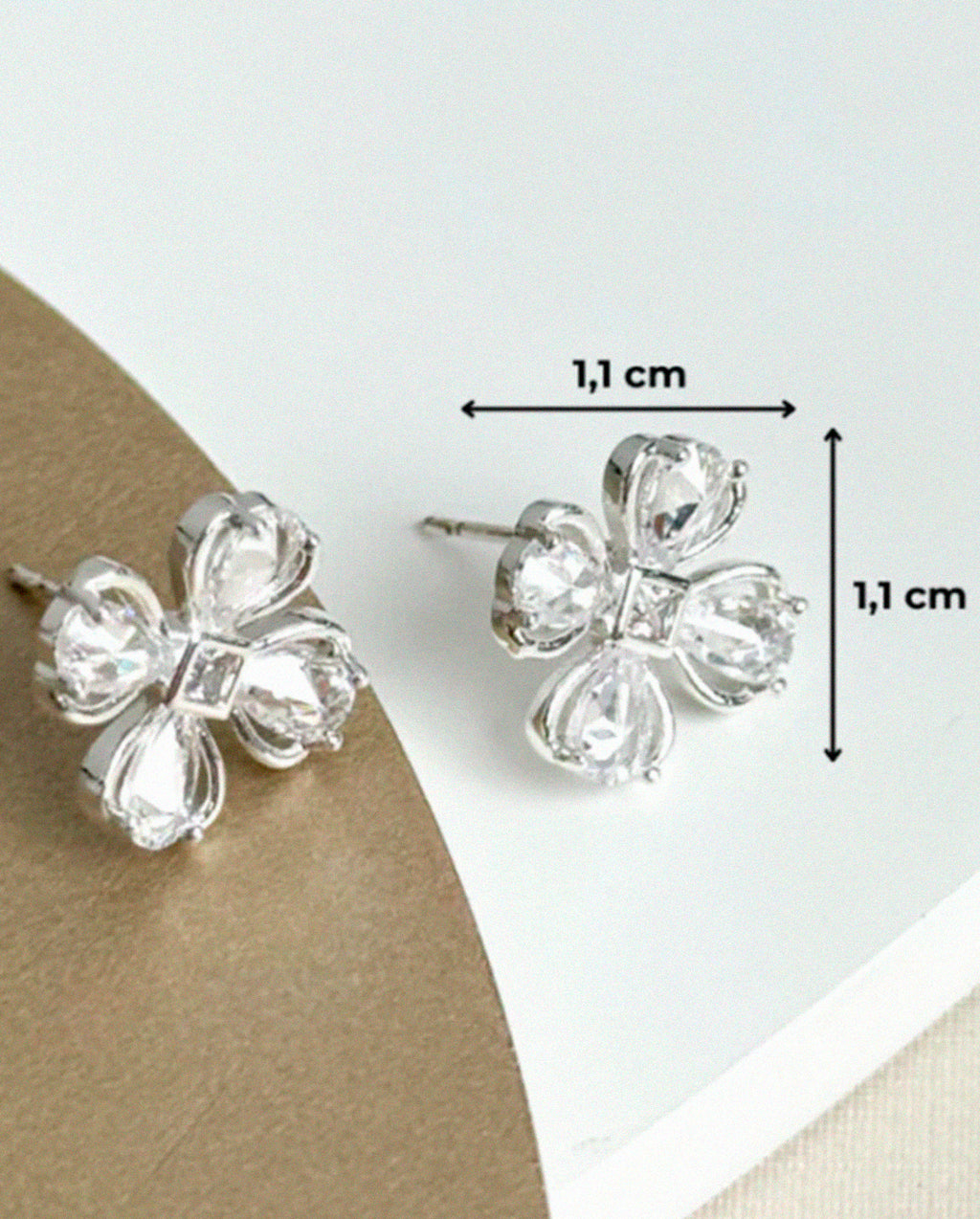 Brinco Feminino Flor Trevo Cravejado Prata 925 Legítima Antialérgico