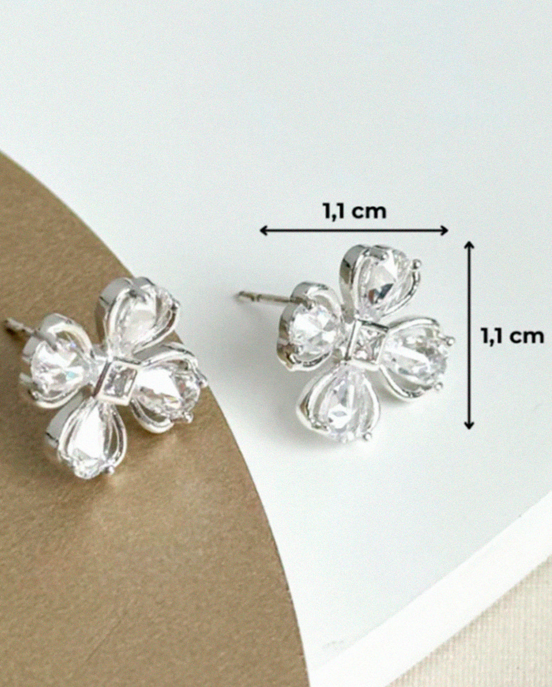 Brinco Feminino Flor Trevo Cravejado Prata 925 Legítima Antialérgico