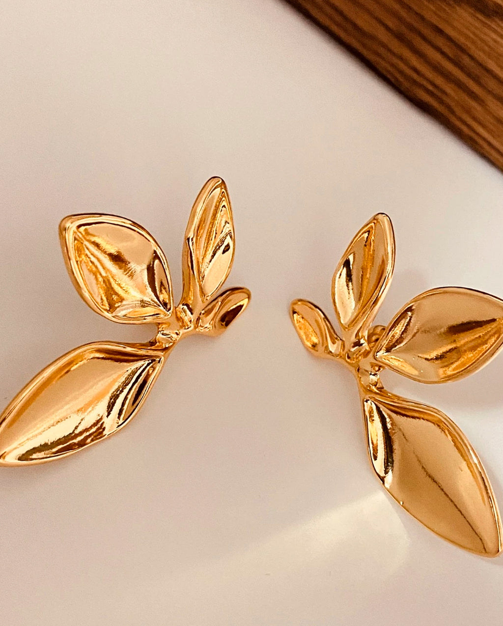 Brinco Feminino De Folhas Texturizada Banhado A Cobre Dourado Ou Prata