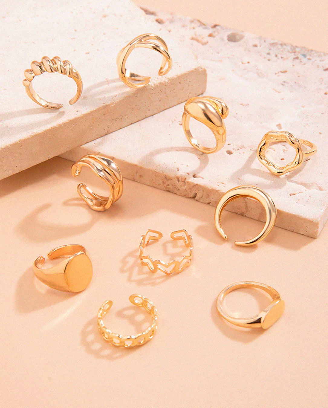 Kit Anéis Femininos Ajustáveis Ouro 18K – Semijoias Delicadas e Elegantes