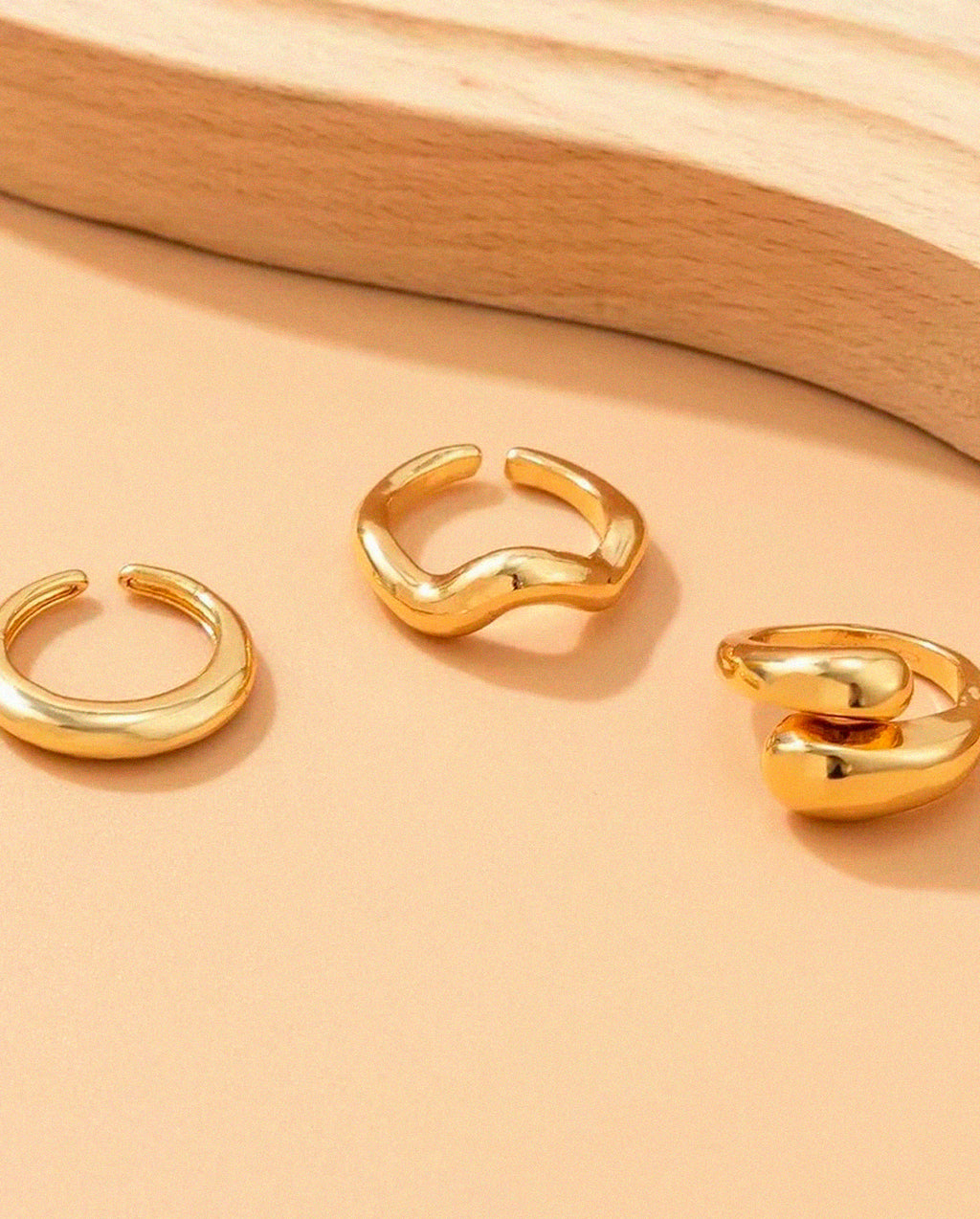 Kit Anéis Femininos Ajustáveis Ouro 18K – Semijoias Delicadas e Elegantes