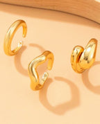 Kit Anéis Femininos Ajustáveis Ouro 18K – Semijoias Delicadas e Elegantes