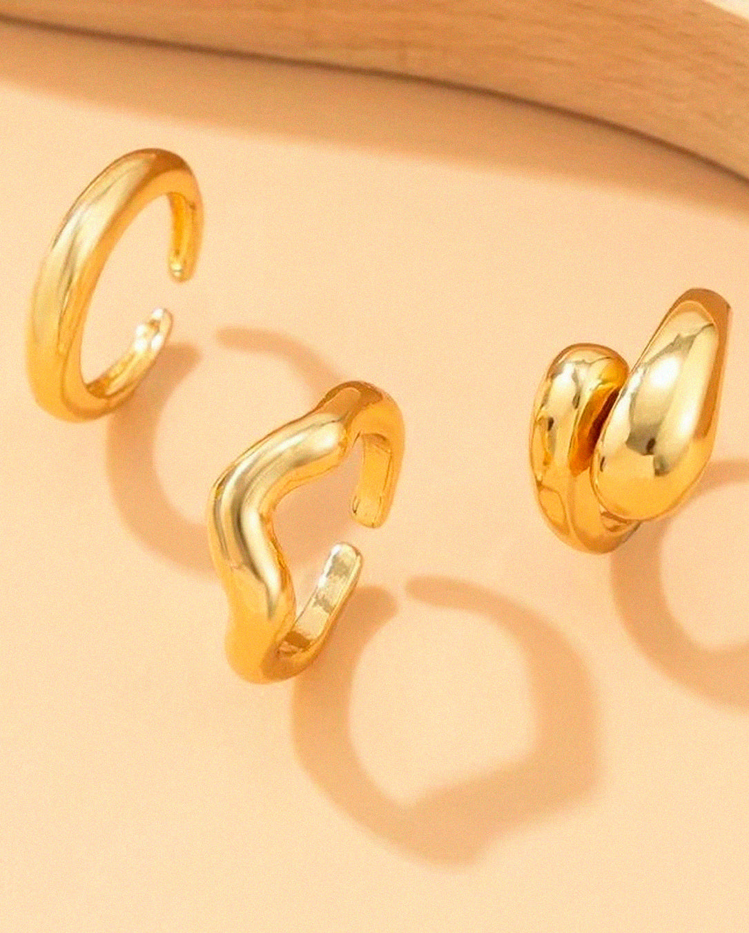 Kit Anéis Femininos Ajustáveis Ouro 18K – Semijoias Delicadas e Elegantes