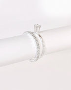 Kit 2 Anéis Banhados a Prata Solitário Zircônia + Aparador de Aliança Cravejado