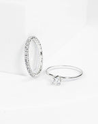 Kit 2 Anéis Banhados a Prata Solitário Zircônia + Aparador de Aliança Cravejado