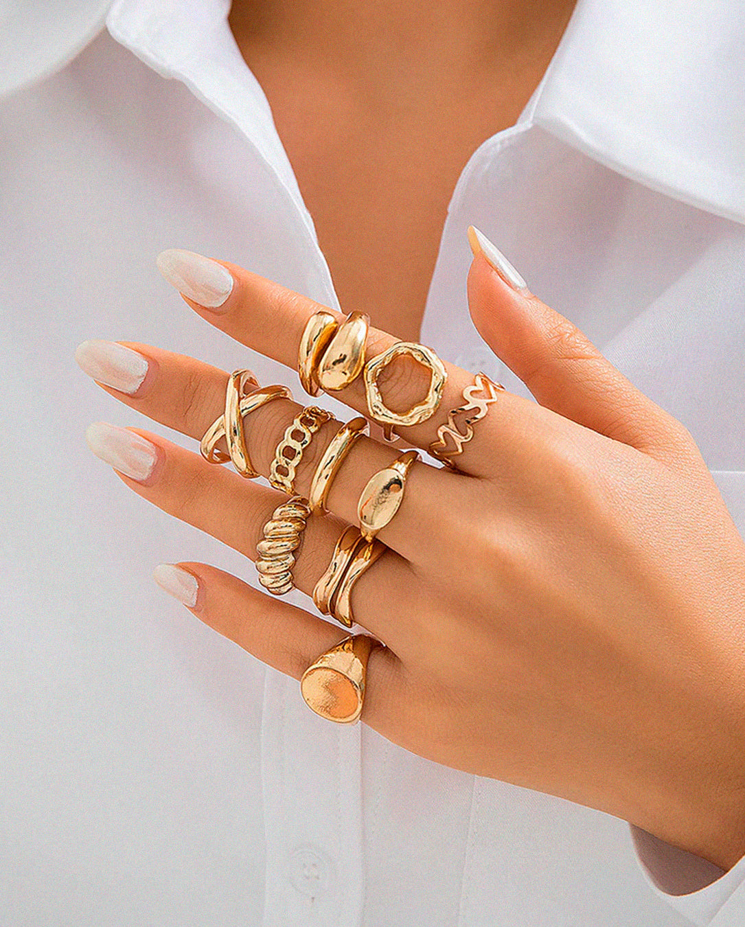 Kit Anéis Femininos Ajustáveis Ouro 18K – Semijoias Delicadas e Elegantes