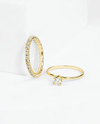 Kit com 2 Anéis Banhados a Ouro 18k Solitário + Aparador Cravejado