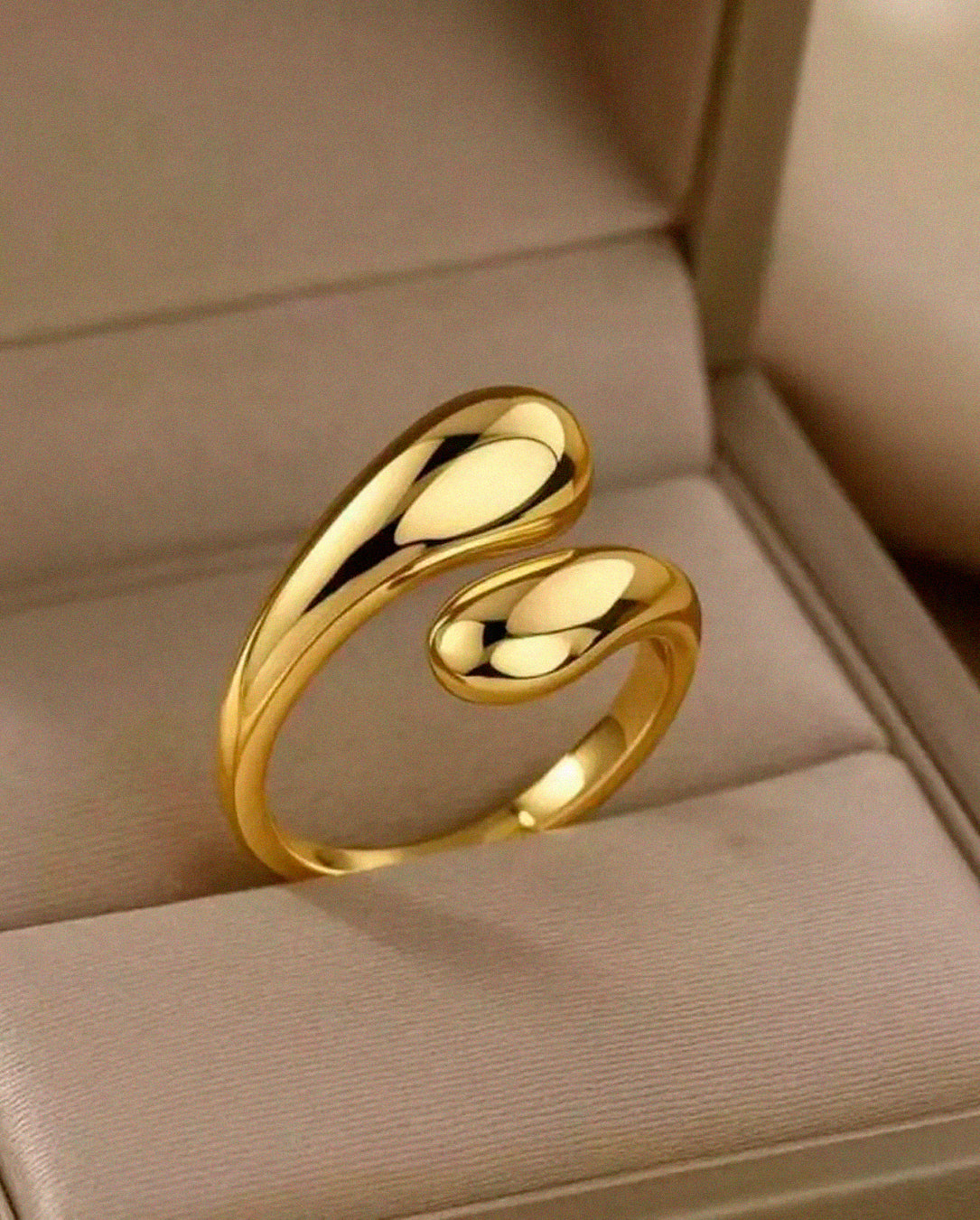 Anel Feminino Ajustável 2 Gotas Lisas – Semijoia Banhada a Ouro 18K ou Prata