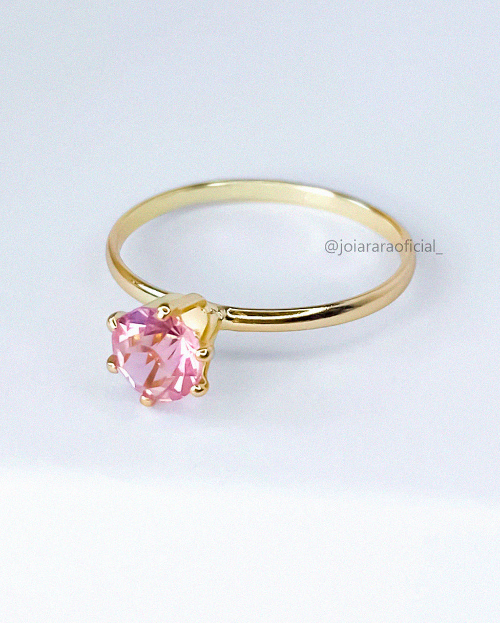 Anel Solitário Pedra Rosa Bebê – Banhado a Ouro ou Prata