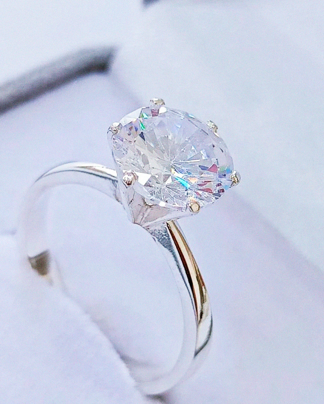 Anel Solitário em Prata 925 com Pedra de Zircônia Feminino